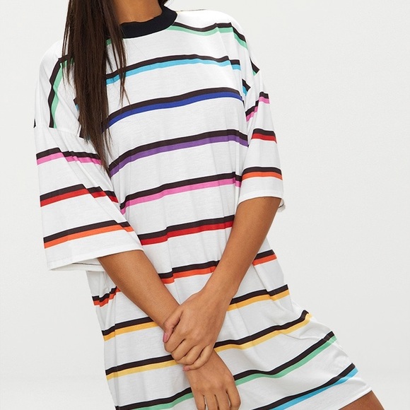 white rainbow stripe t shirt dress